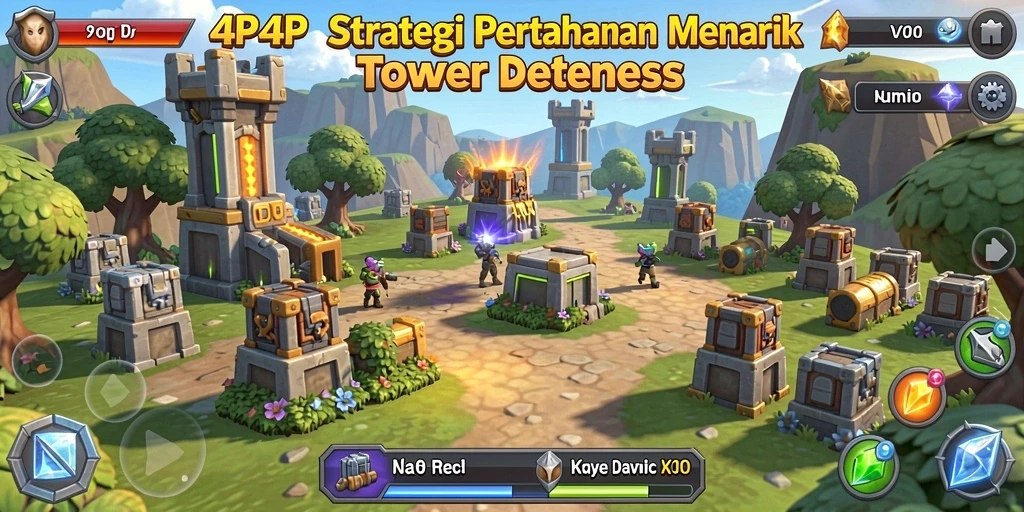 Screenshot gameplay 4P4P menampilkan aksi Tower Defense yang seru.