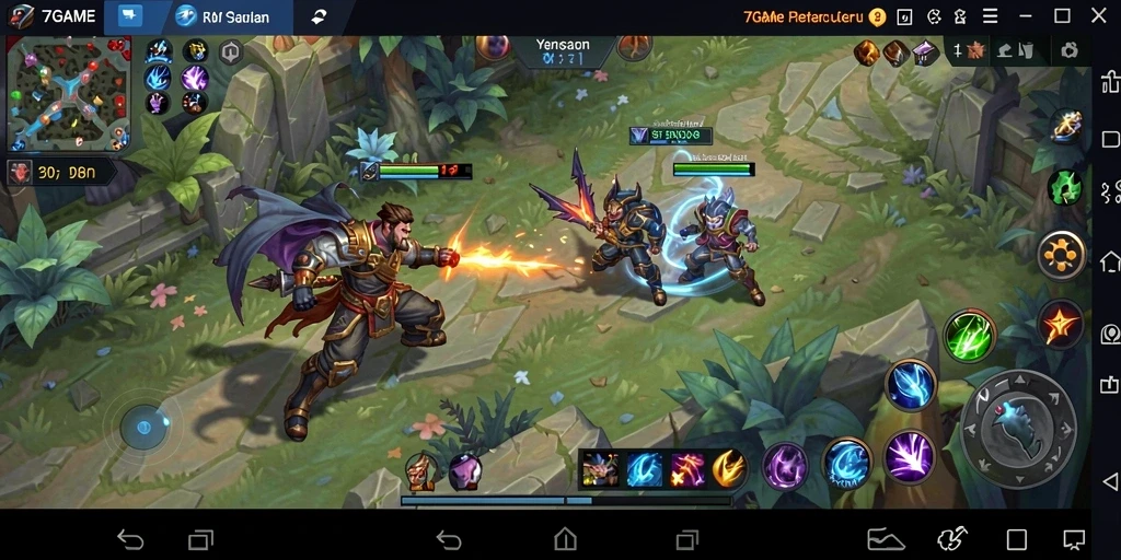 Tampilan baku gameplay 7GAME dengan karakter dan pertempuran.