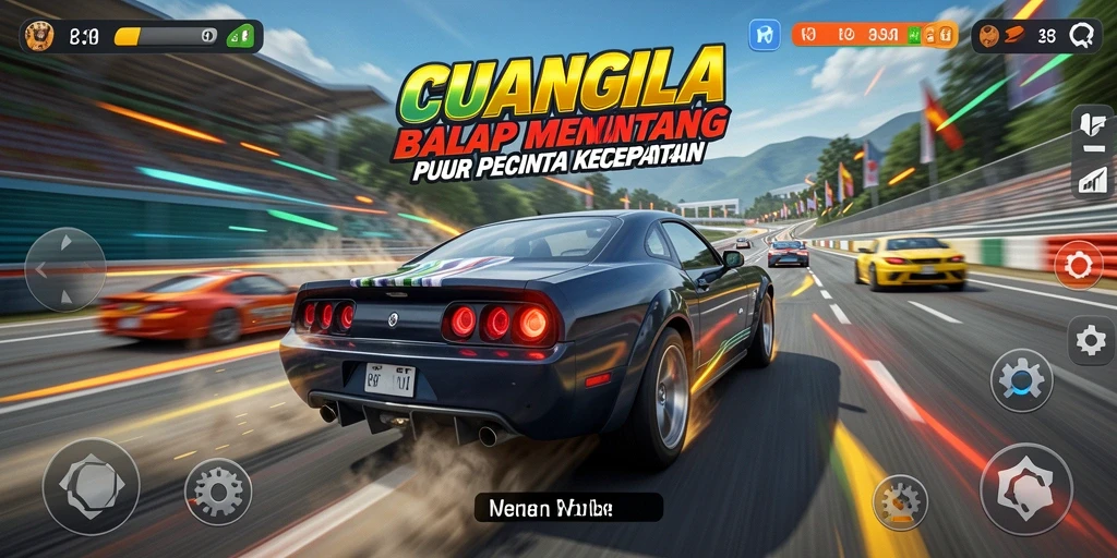 Tangkapan layar utama CUANGILA menampilkan aksi balap mendebarkan di lintasan yang menantang.
