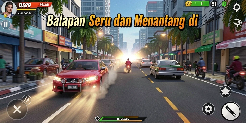 Tampilan gameplay seru balapan di DS99 dengan berbagai trek menantang.