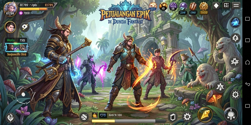 Tampilan gameplay mendalam EE789 dengan karakter dan monster yang epik.