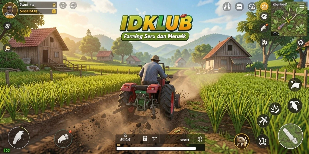 Screenshot gameplay IDKLUB menampilkan aktivitas bertani yang seru.