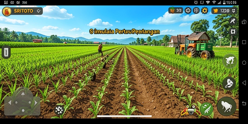 Screenshot SRITOTO menampilkan pemain yang tengah bercocok tanam di lahan pertanian yang hijau.