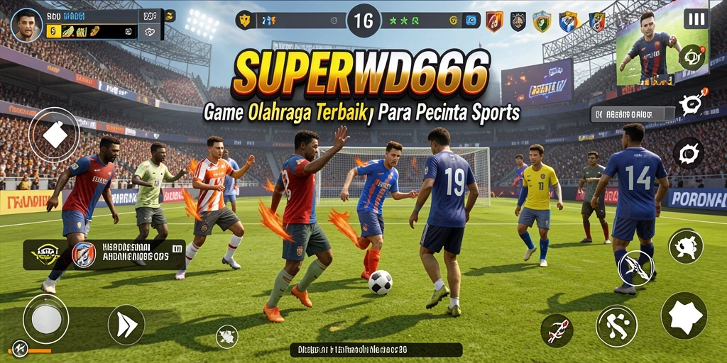 Screenshot utama SUPERWD666 menampilkan aksi seru dalam pertandingan olahraga.