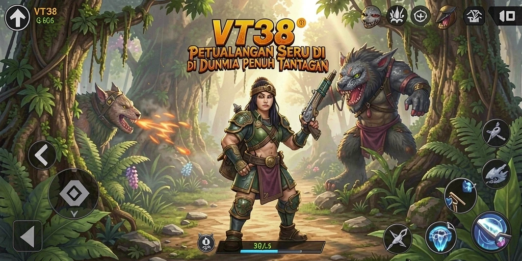 Tampilan gameplay seru dari VT38 yang menampilkan aksi petualangan.